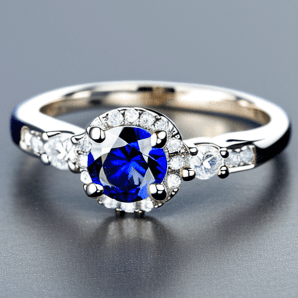 Representation of a engagement rings with sapphire and diamonds