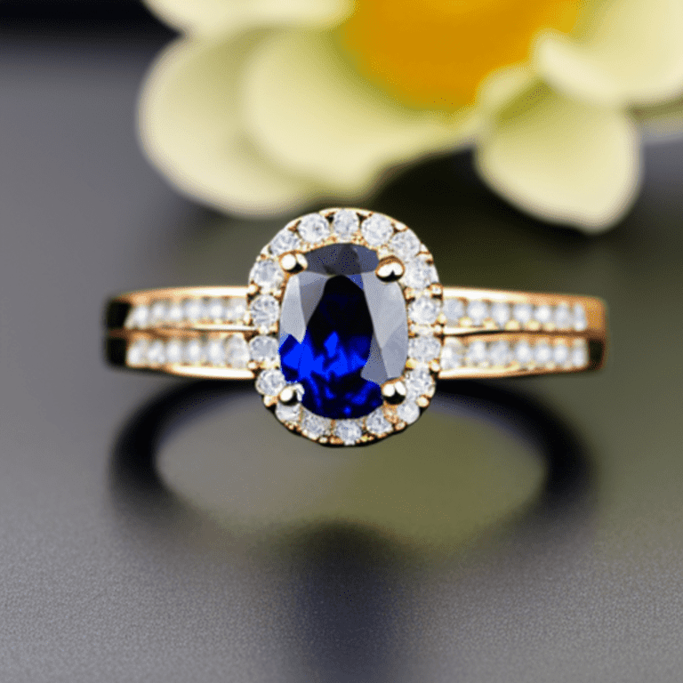 Visualization of an Engagement Rings with Sapphire and Diamonds