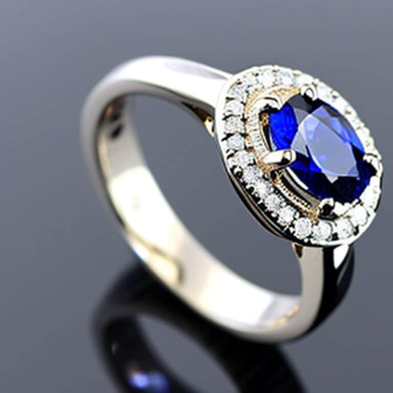 Example of an engagement ring with sapphire and diamonds