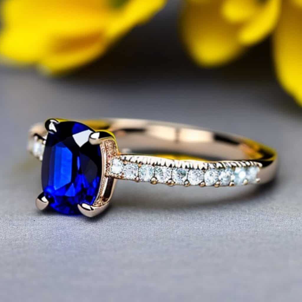 example of a diamond engagement ring with sapphires